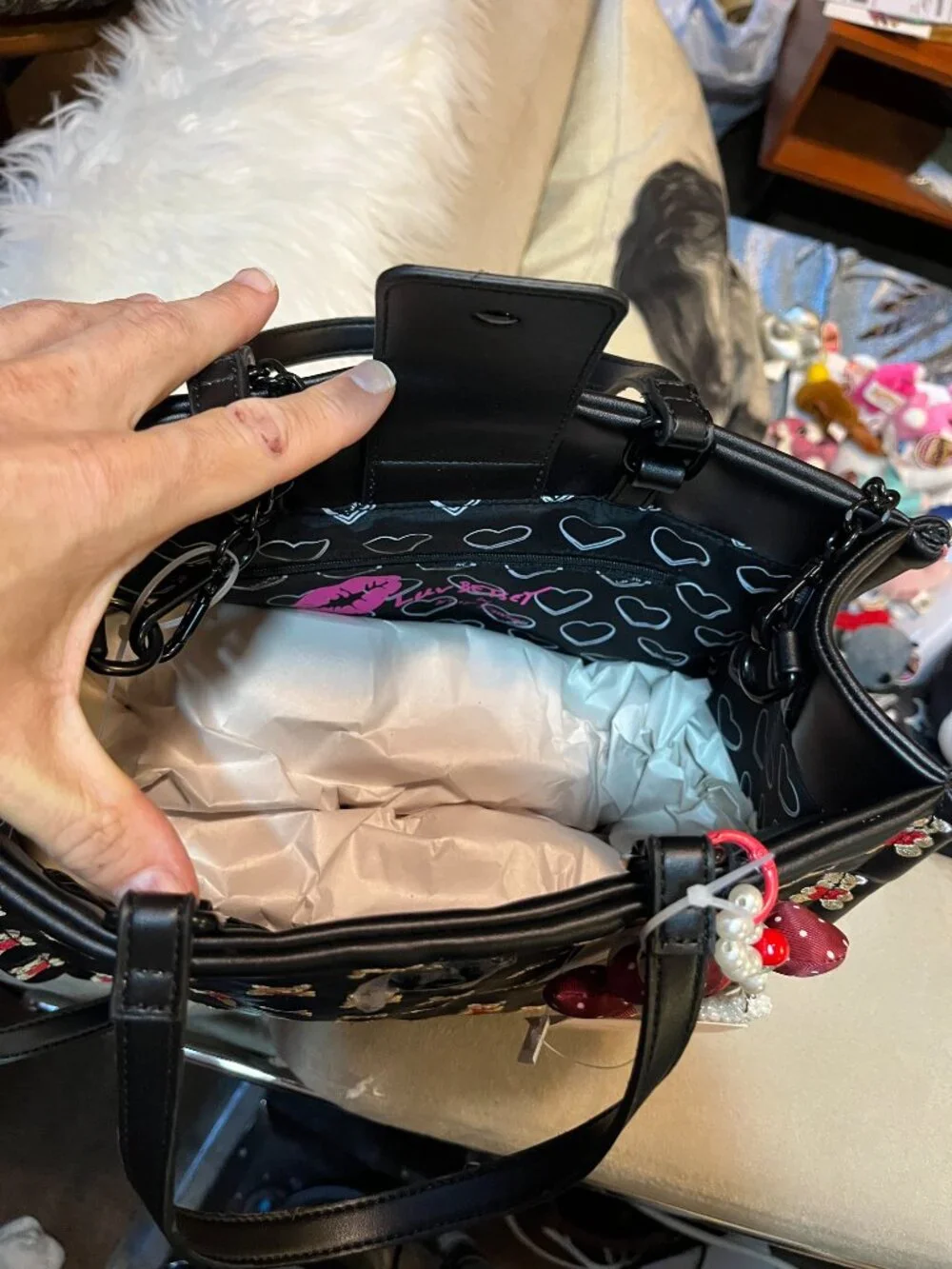 NWT Betsey Johnson Black Teddy Bear Heart Satchel Bag